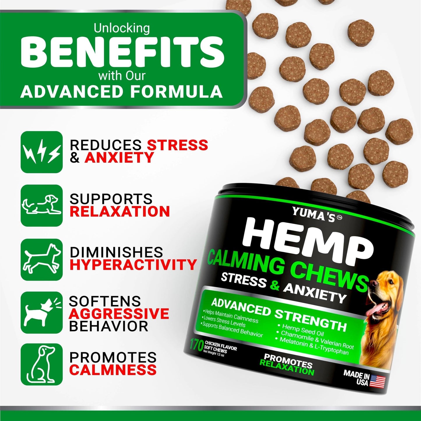 Hemp Calming Chews for Dogs 170 Count Chicken Flavor