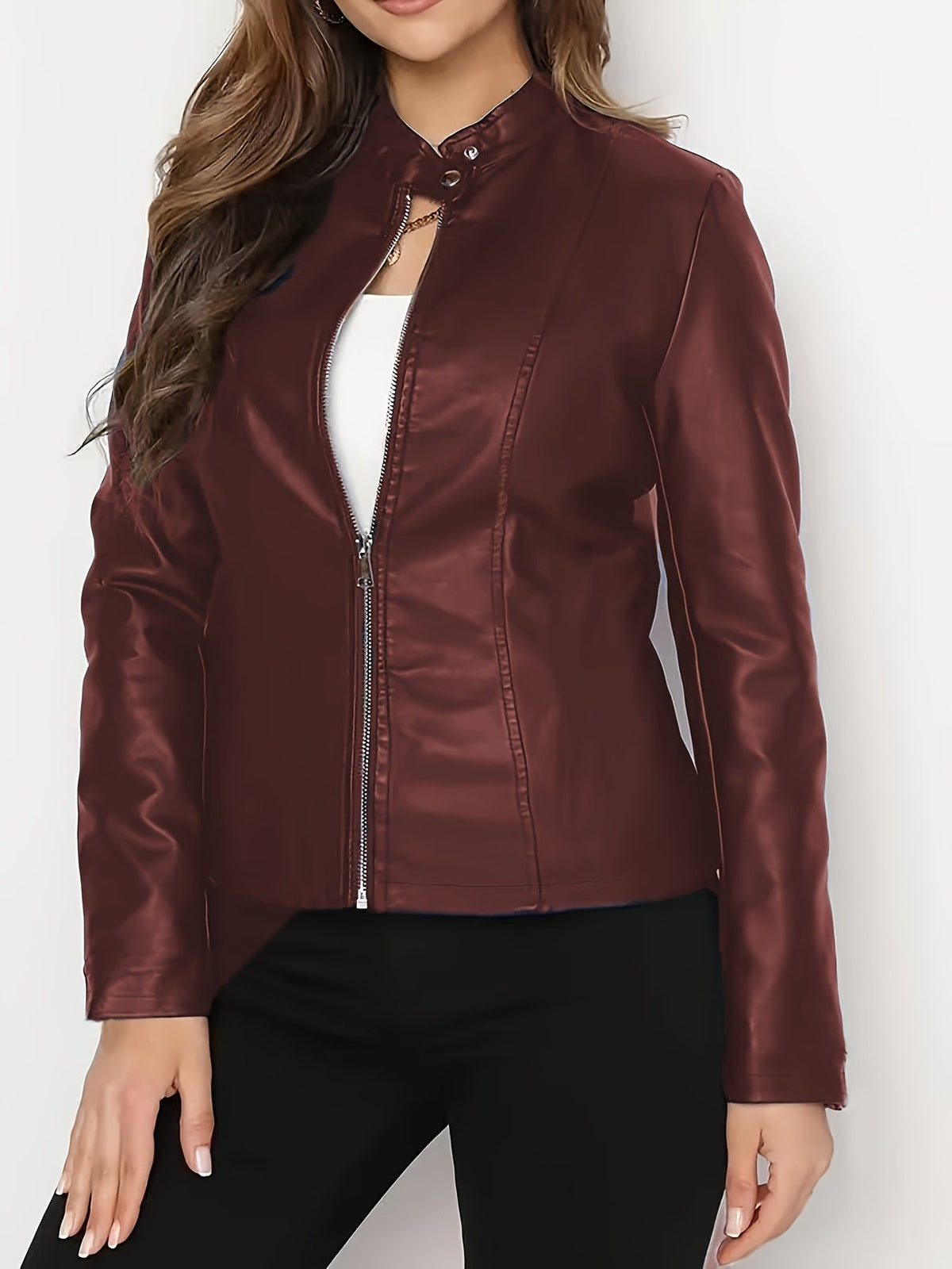 Fashionable Slim-fit Short Women's Leather Jacket