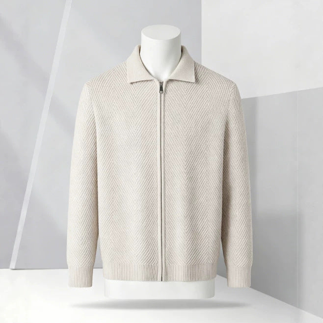 Solid-color Cardigan Zip-up Mens Jacket