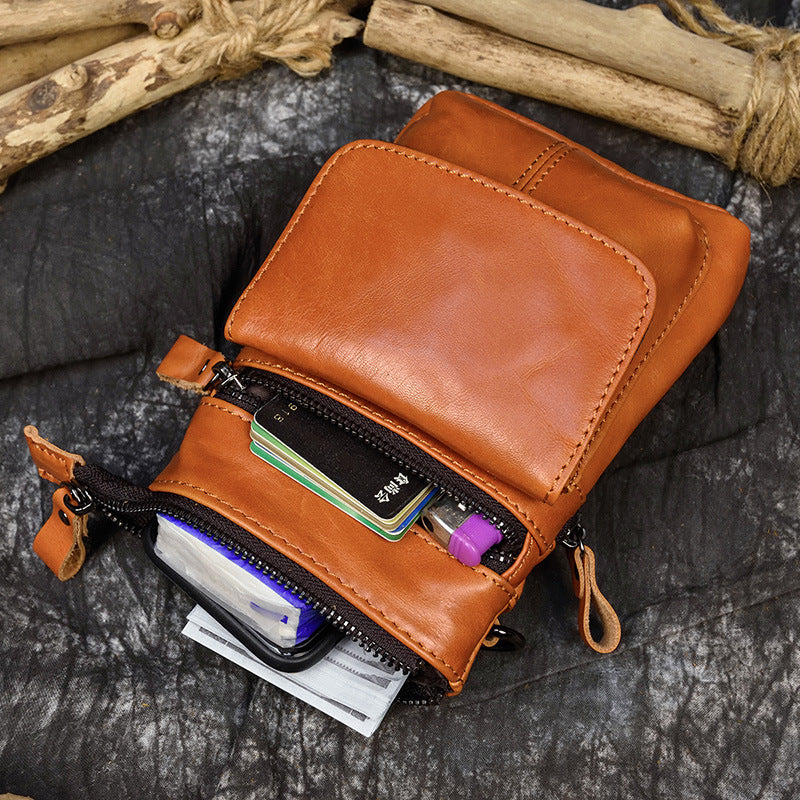 Men's Leather Belt Bag Crazy Horse Leather Crossbody Bag