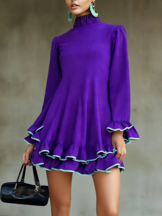 Vintage Ruffled High-Neck Dress