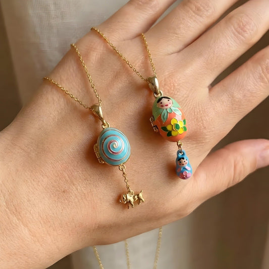 Colorful Dripped-Oil Egg Tumbler Puppy Pendant Necklace