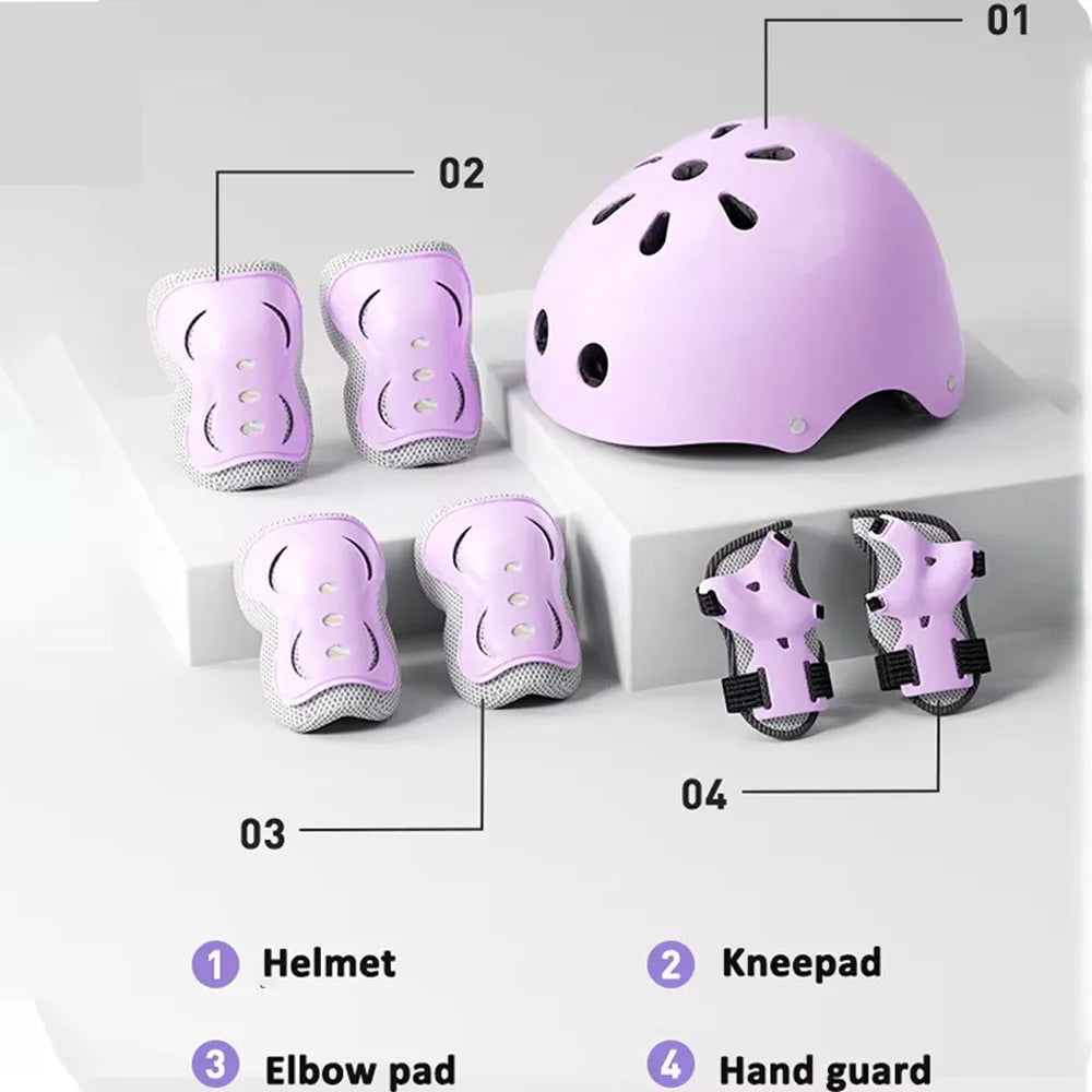 7Pcs/Set Kids Age with Wrist Guard and Knee Pads Elbow Pads Adjustable Protective Gear for Toddler Skating Cycling Scooter
