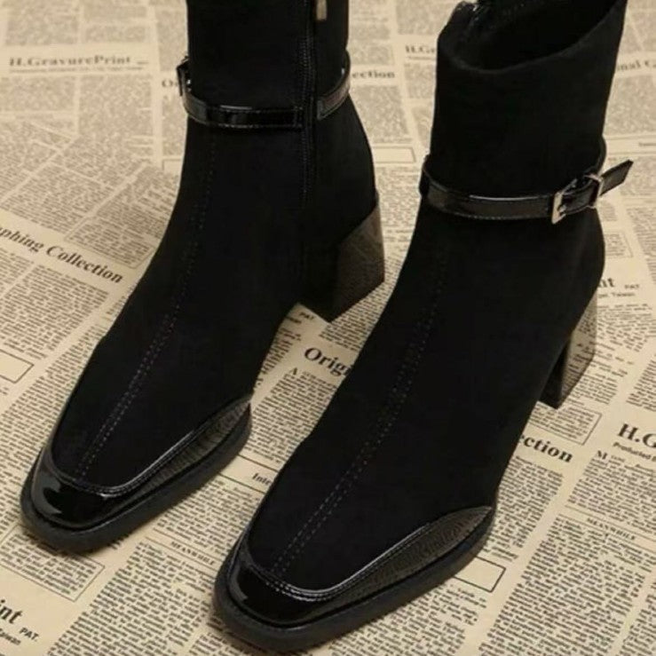 Women's Square-Toe Block-Heel Side-Zip Ankle Boots