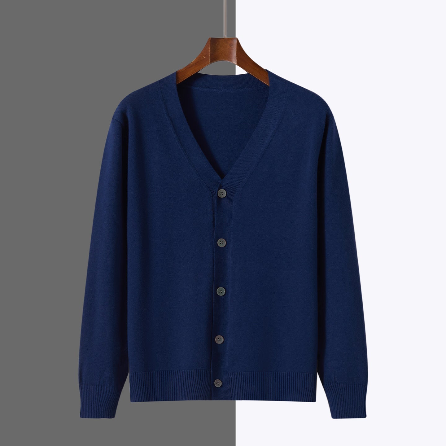 V-neck Knitted Cardigan Coat Men's Andy Velvet Long Sleeve