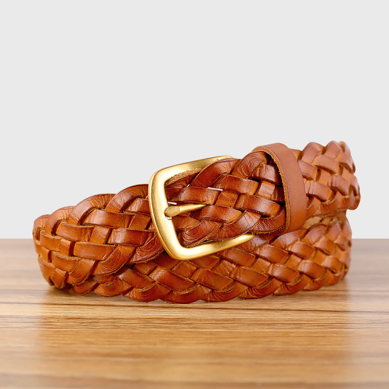 Vintage Woven Vegetable-Tanned Leather Belt
