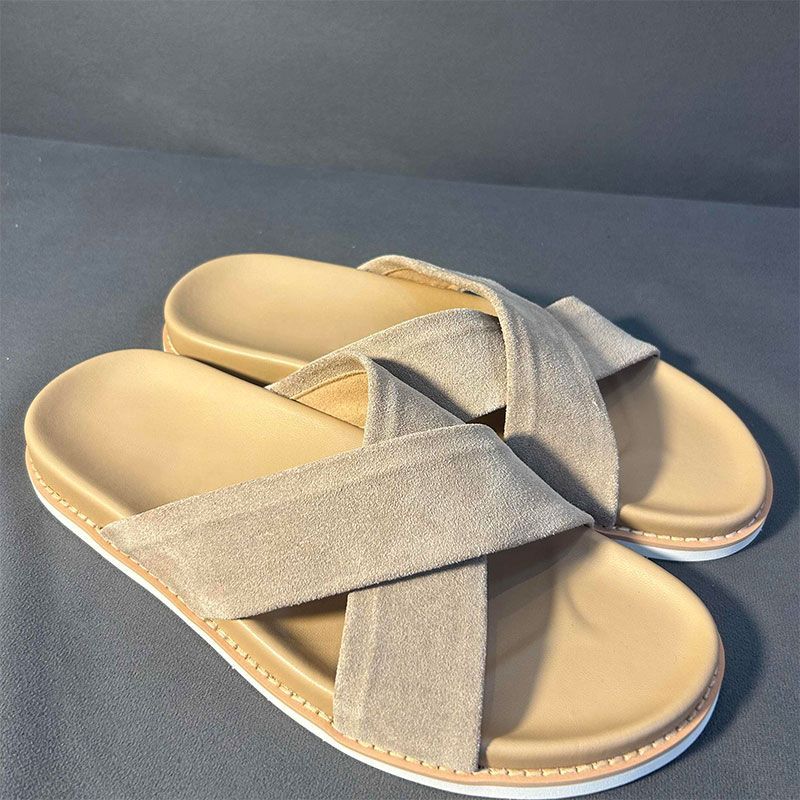 Leisure Sandblasted Suede Leather Men's Slippers