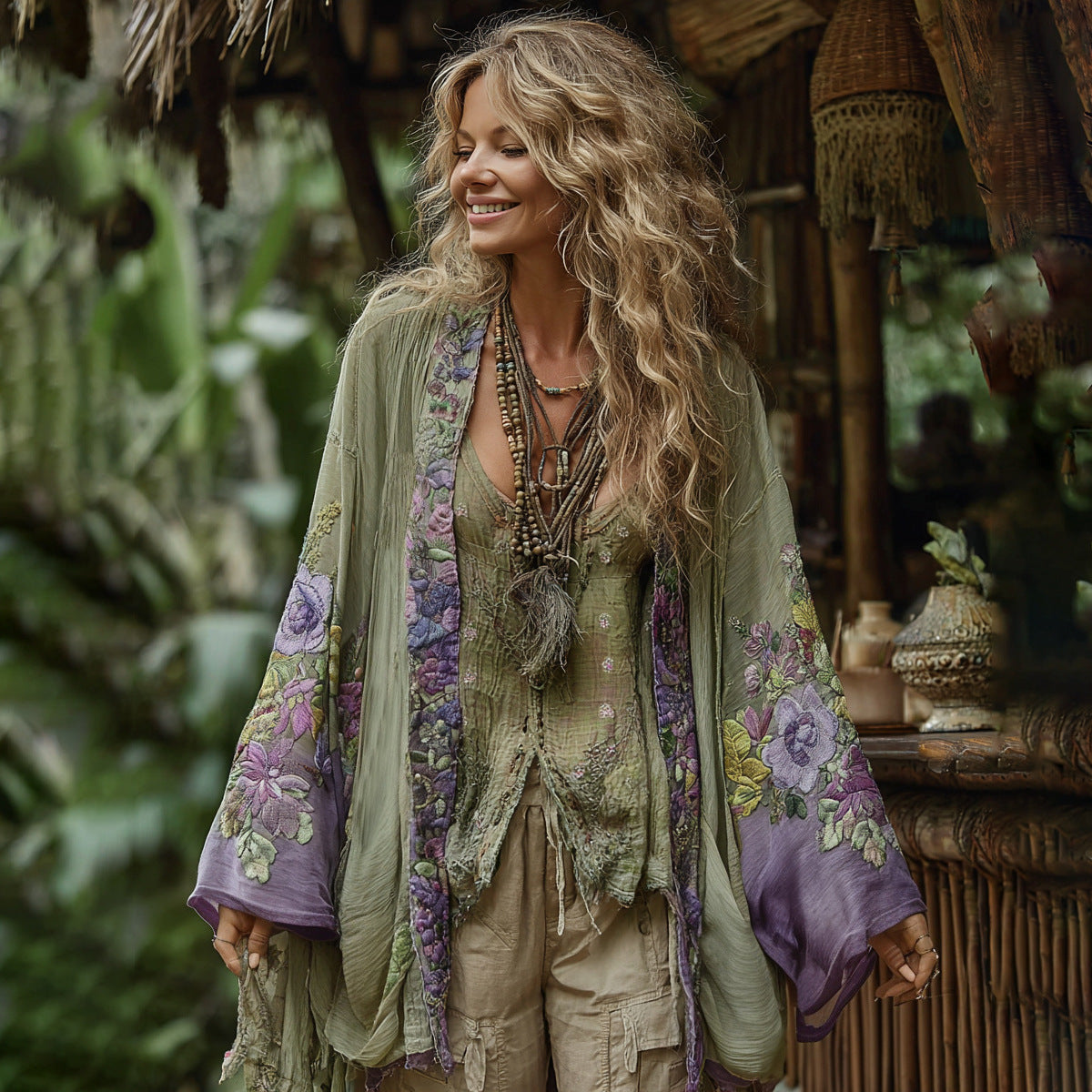 Ethnic-style Casual Linen Shawl With A Printed Shirt