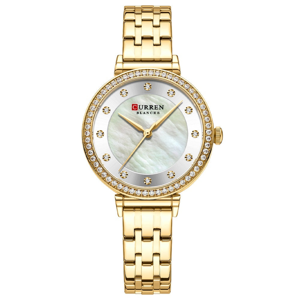 Womens Round Waterproof Ultra-thin Steel-band Watch