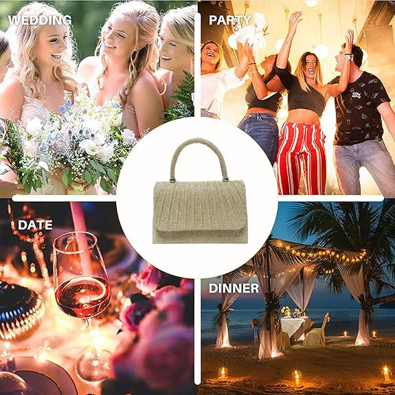 Festival Gold Crinkle Handbag - Party Must-Have Dressy Clutch, Elegant Shoulder Bag For Banquet And Evening