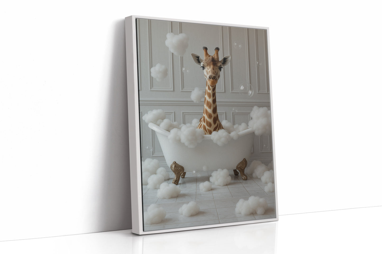 Giraffe in a Bathtub of Bubbles