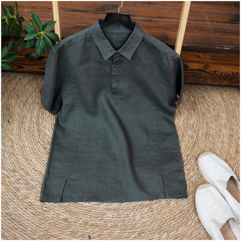 Mens Breathable Linen Short-sleeve Shirt