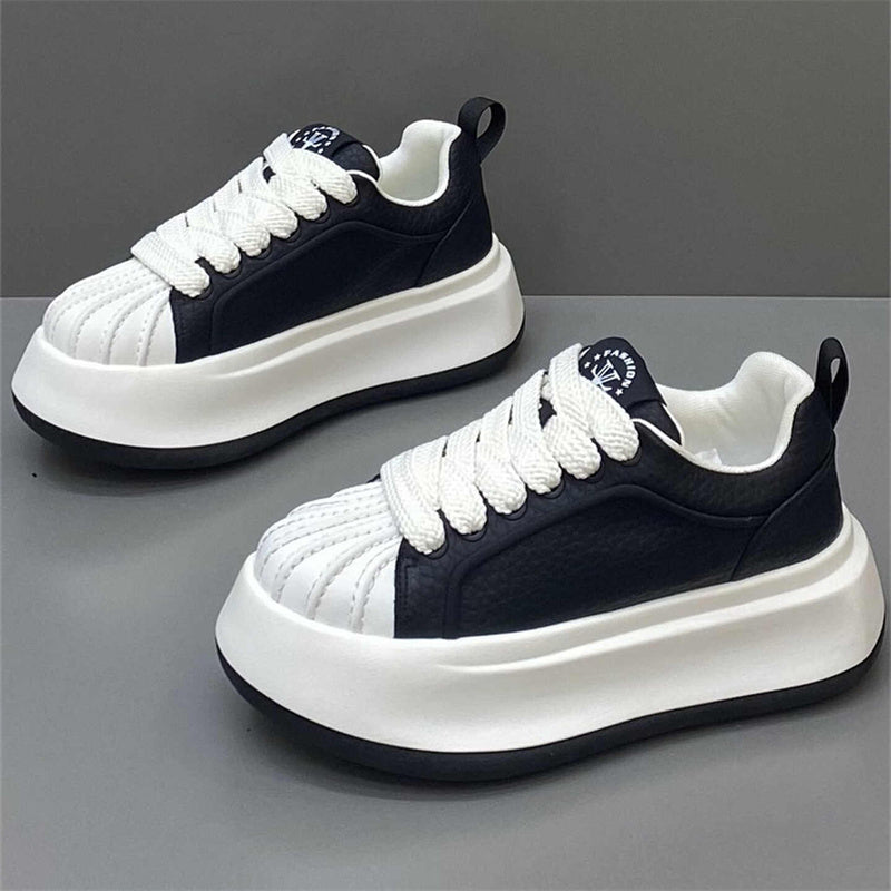 New Autumn Shell Toe Leather Sports Casual Skate Shoes, Versatile Thick Sole Low-top White Sneakers