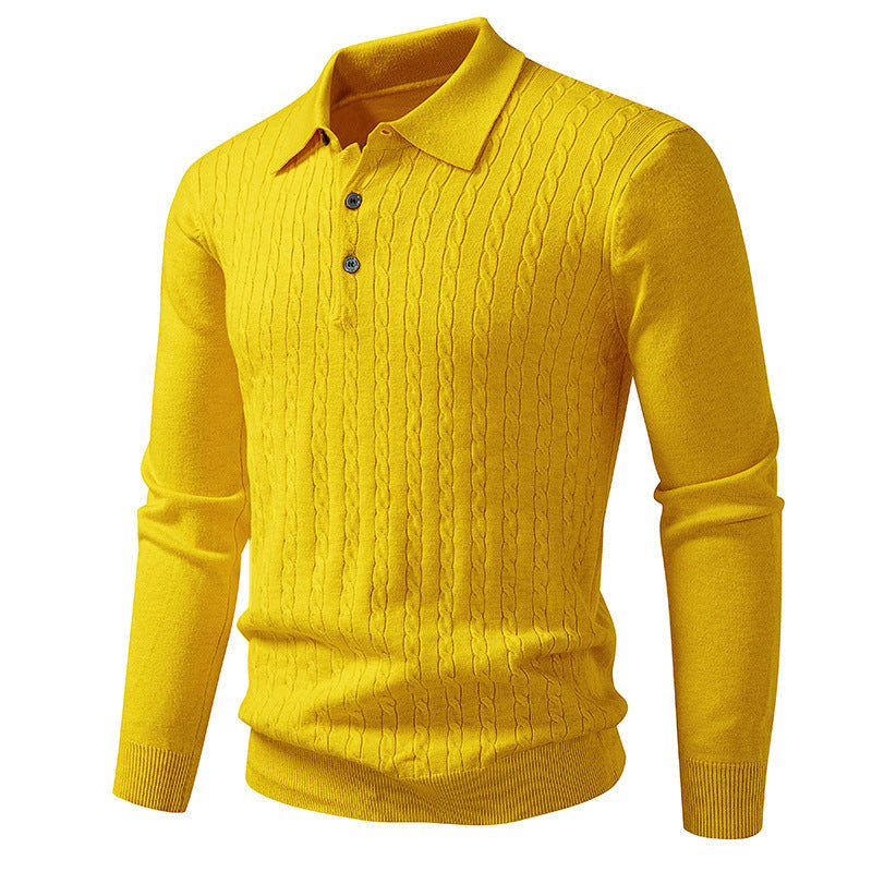 Twist-knit Cardigan Solid-color Lapel-neck Knit Sweater