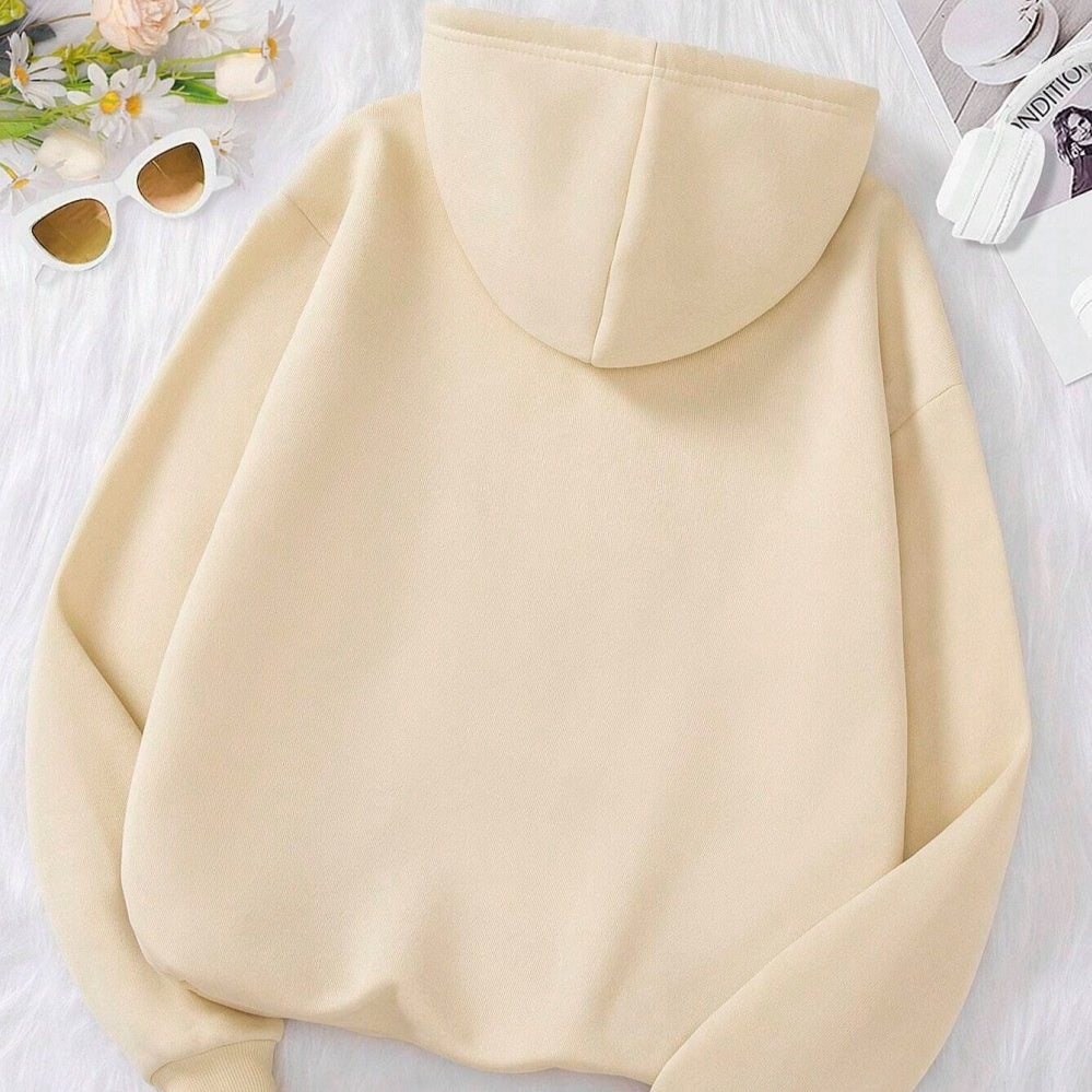 Casual Hooded Sweatshirt With Coffee-themed Lettering Print