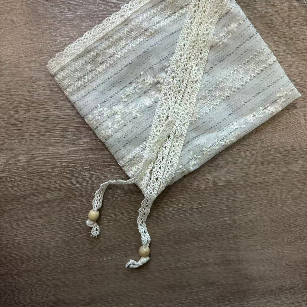 Embroidered Lace-trimmed Floral Silk Scarf