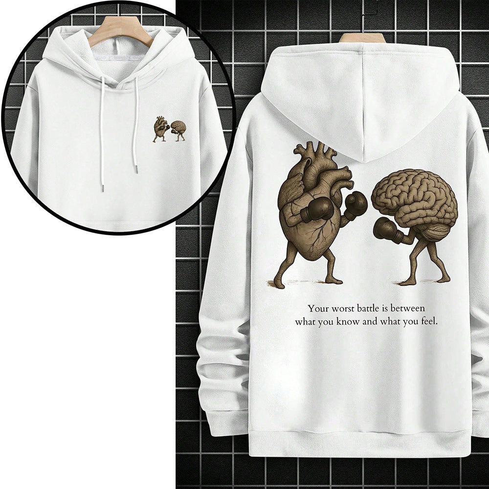 Mens Loose-fit Casual Printed Hooded Sweatshirt