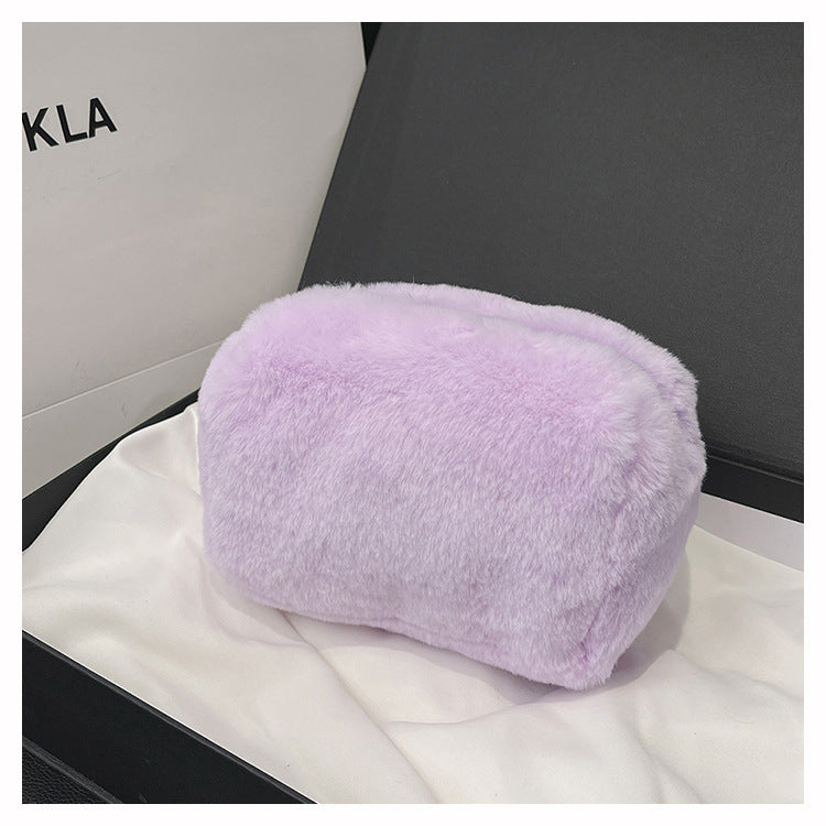 Large-Capacity Soft And Fluffy Plush Makeup Bag For Girls