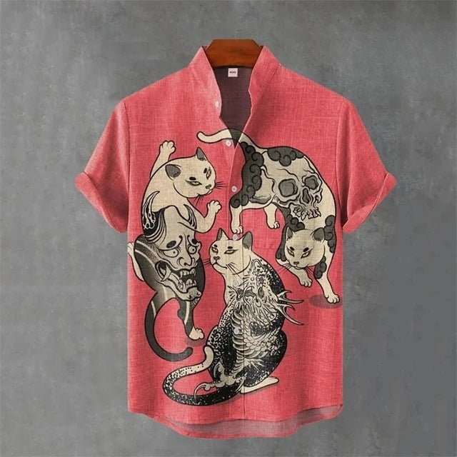 Animal-print Mens Shirt Summer Casual Short Sleeves