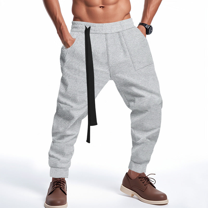 Men's Casual Pants Solid Waffle Male Hip Hop Streetwear Track Pants Joggers Trousers Fashion Harajuku Men Pants