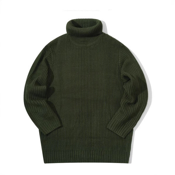 Mens Casual Solid-color Turtleneck Sweater With Vertical Stripes