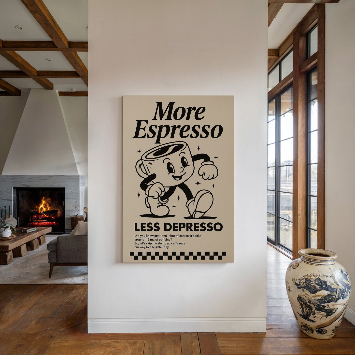 More Espresso, Less Depresso – Vintage Kaffee Poster Kunstdruck