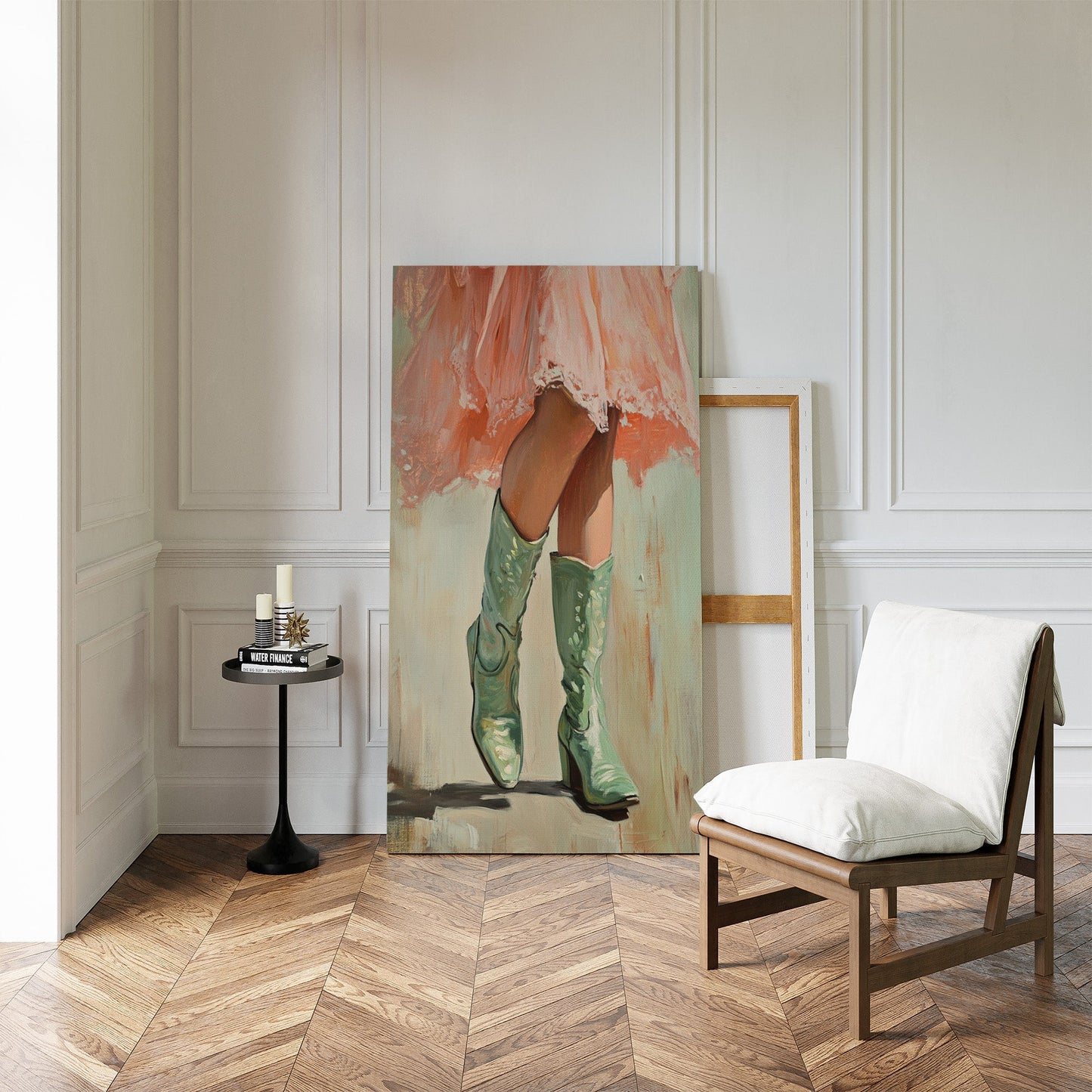 Bottes de cowgirl et robe en dentelle – Décoration murale western féminine