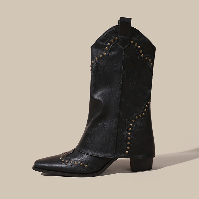 Retro V Cut High Leg Stud Martin Boots