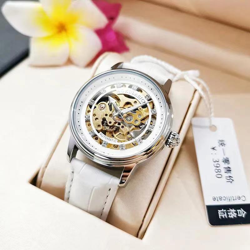 Hollow-Out Diamond-Encrusted Luminous Water-Resistant Mechanical Watch