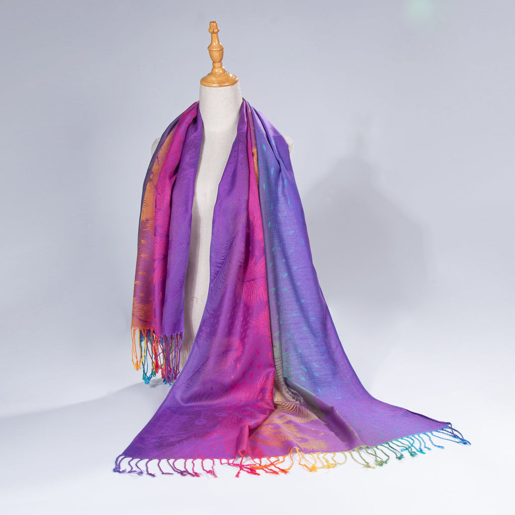 Ethnic-style Fallwinter Colorful Gradient Feather-patterned Neck Scarf