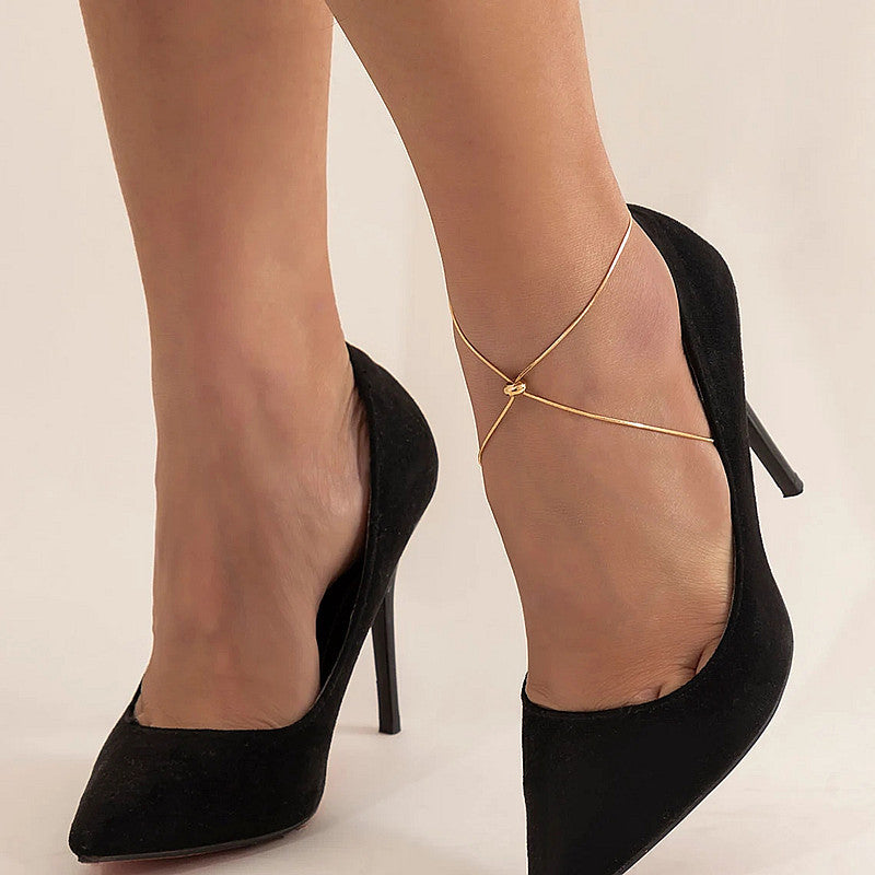Metal Cross Adjustable Jewelry Personalized Snake Bone Chain With Round Beads Foot Bracelet