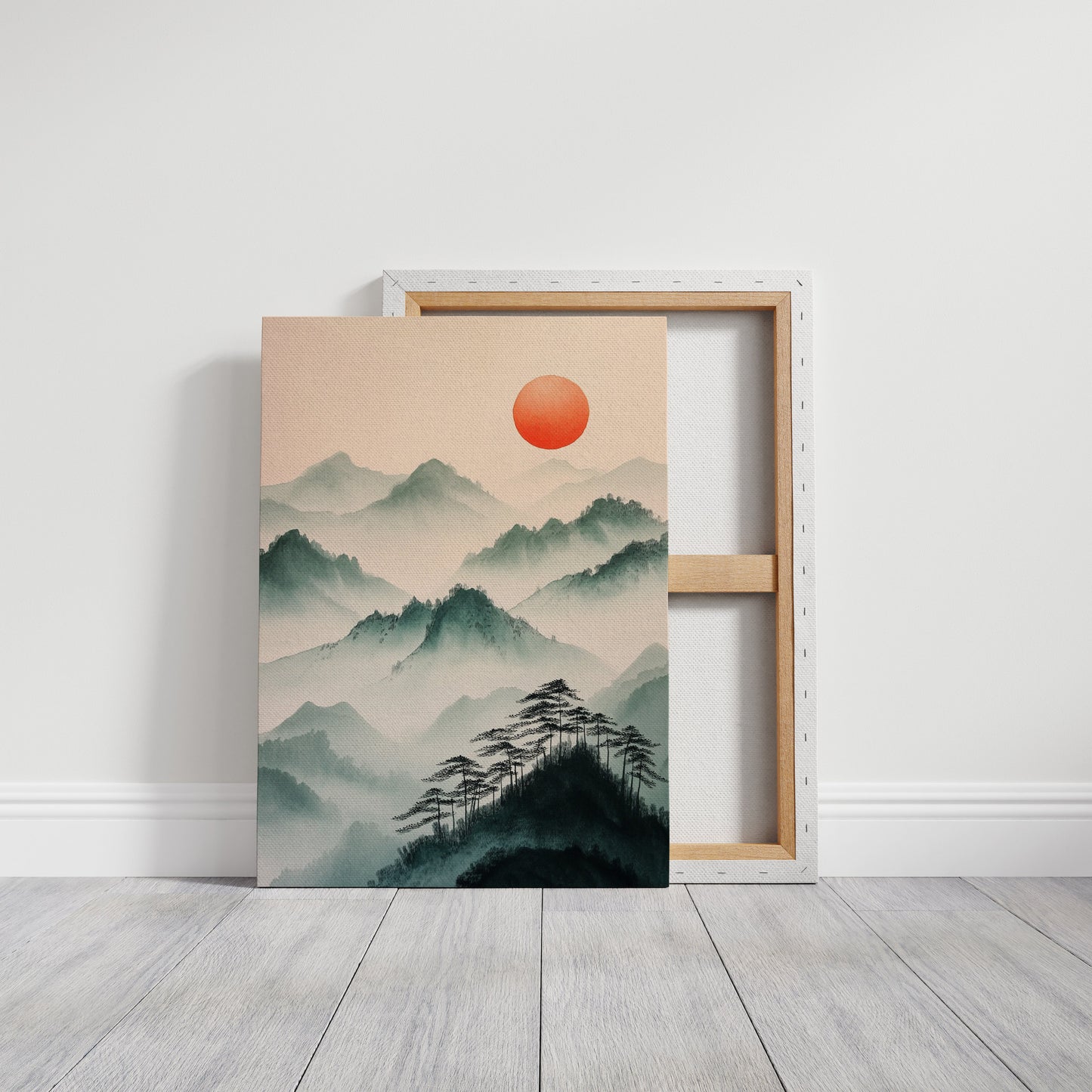 Nebelgebirgs-Sonnenaufgang – Ruhiger, asiatisch inspirierter Landschaftsdruck