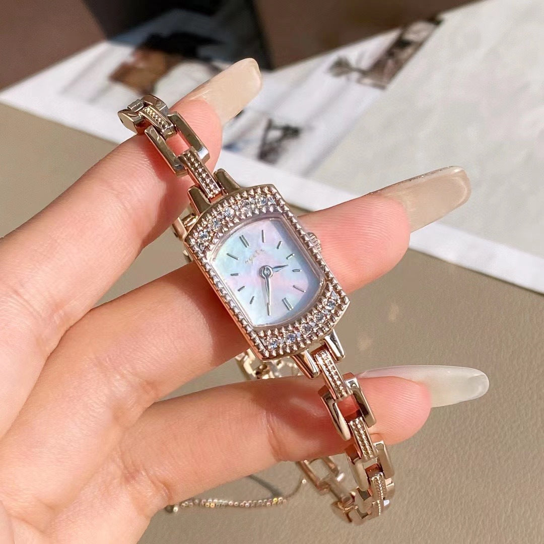 Vintage Square Watch For Women A Dainty Mini Square Design With A Wheat-sheaf Motif