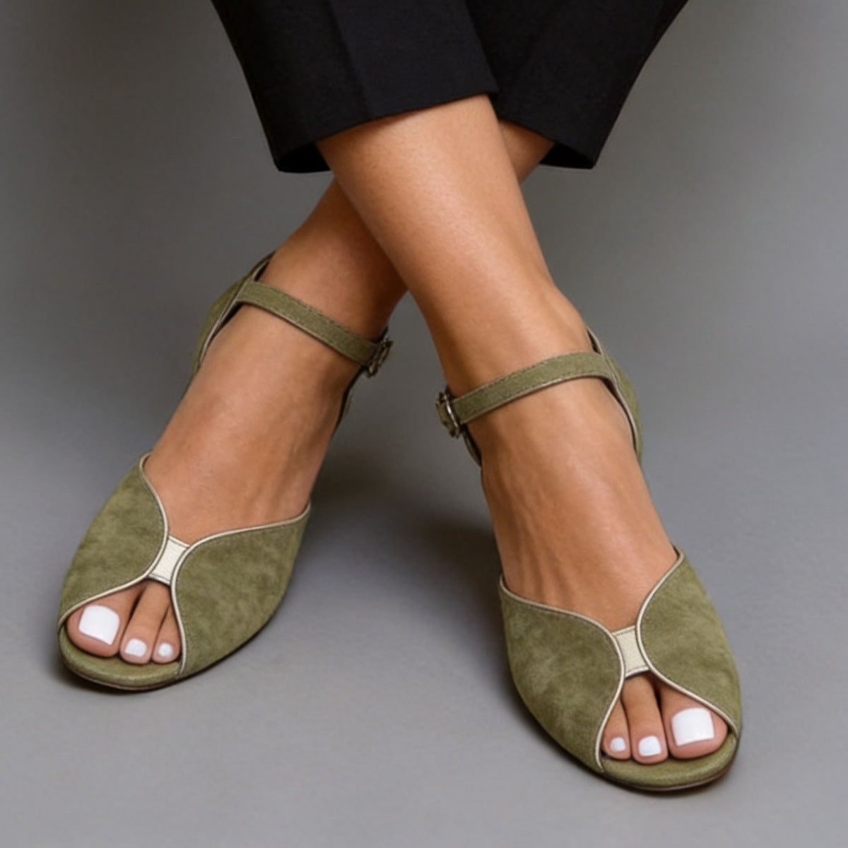 Women's Flat Open-Toe Buckle Sandals | Casual Peep-Toe PU Suede Sandals