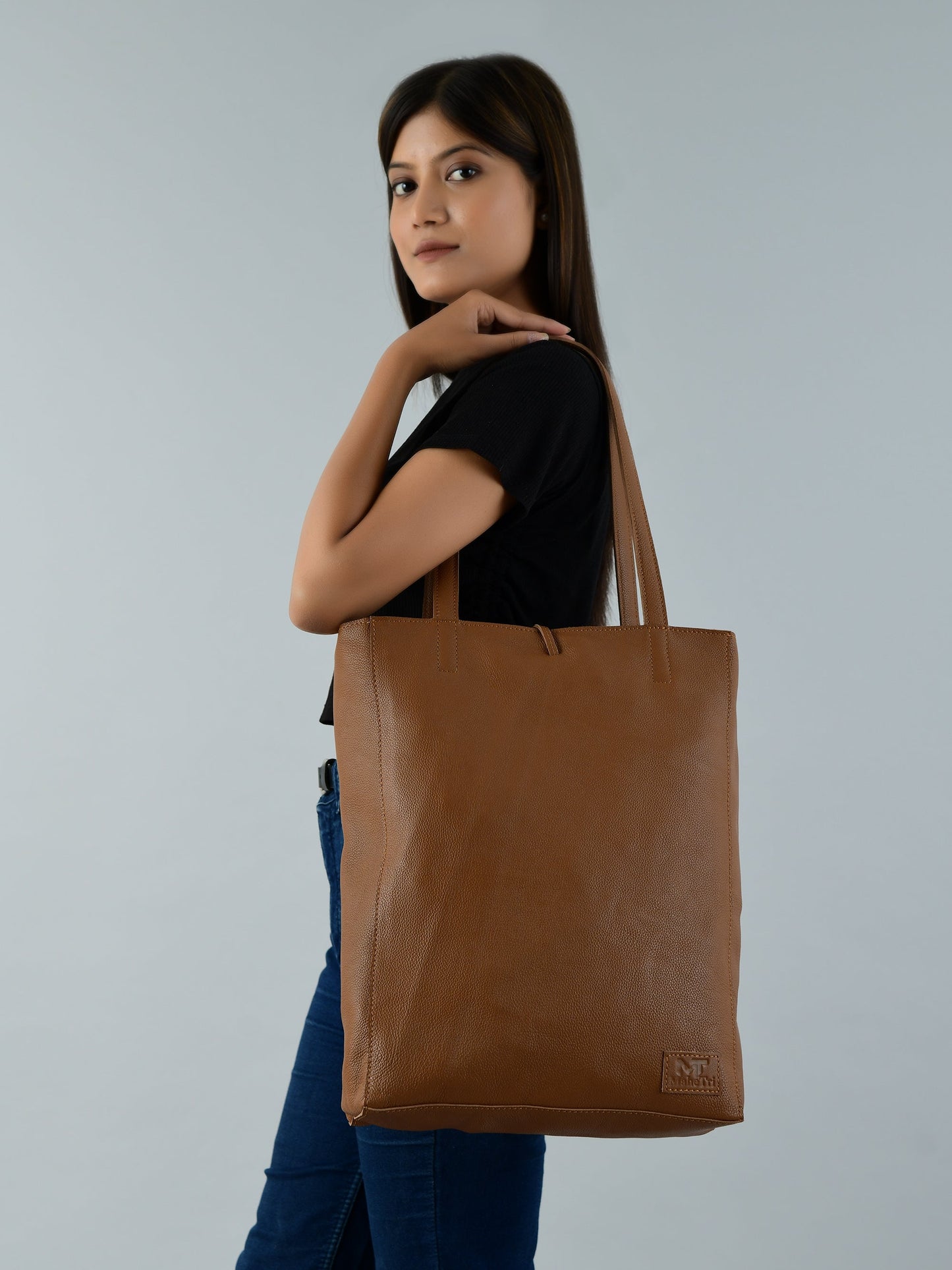 Sac cabas en cuir Café Chic pour femmes