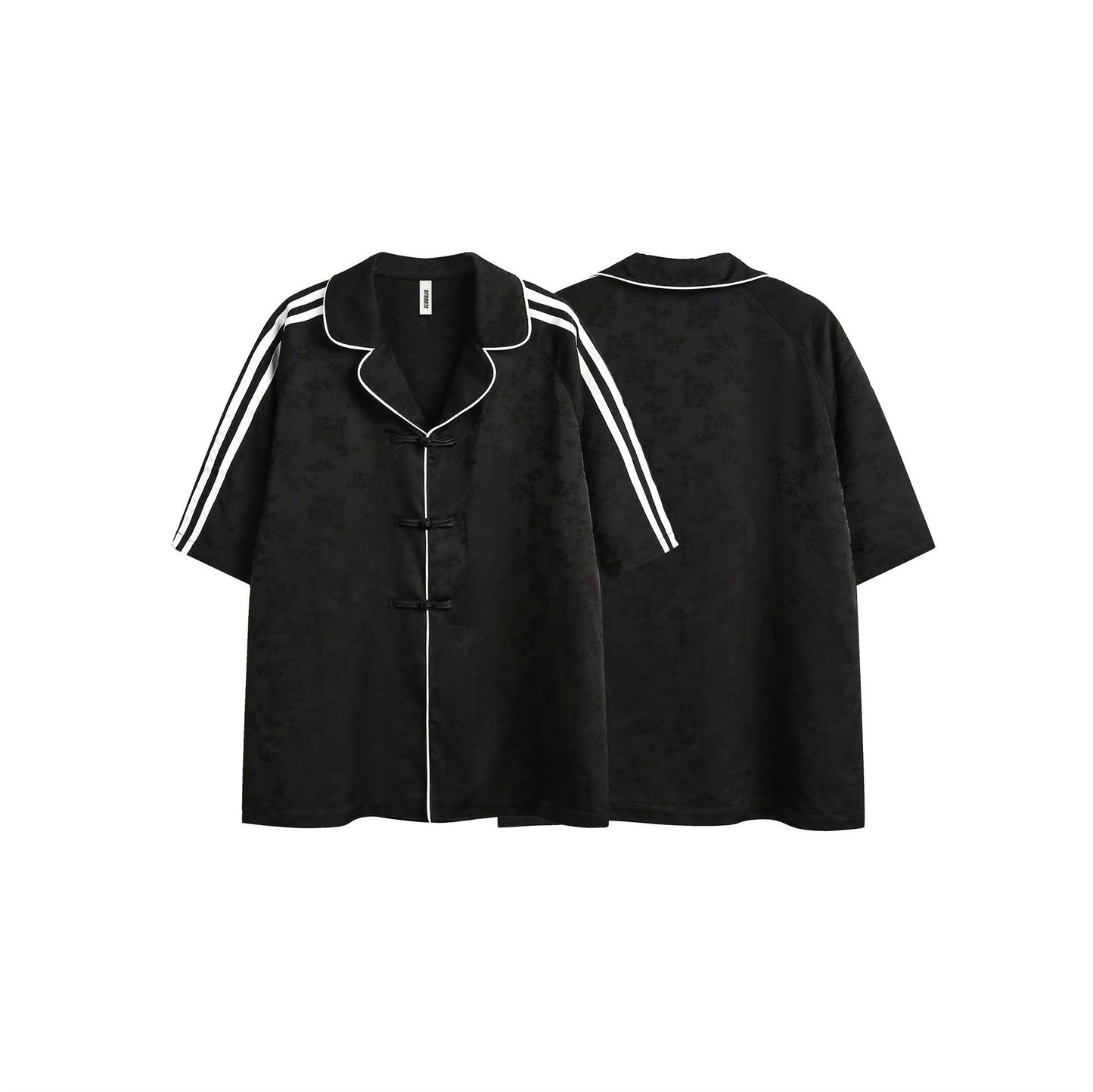 Striped Black Short Sleeve Turn-down Collar Shirt