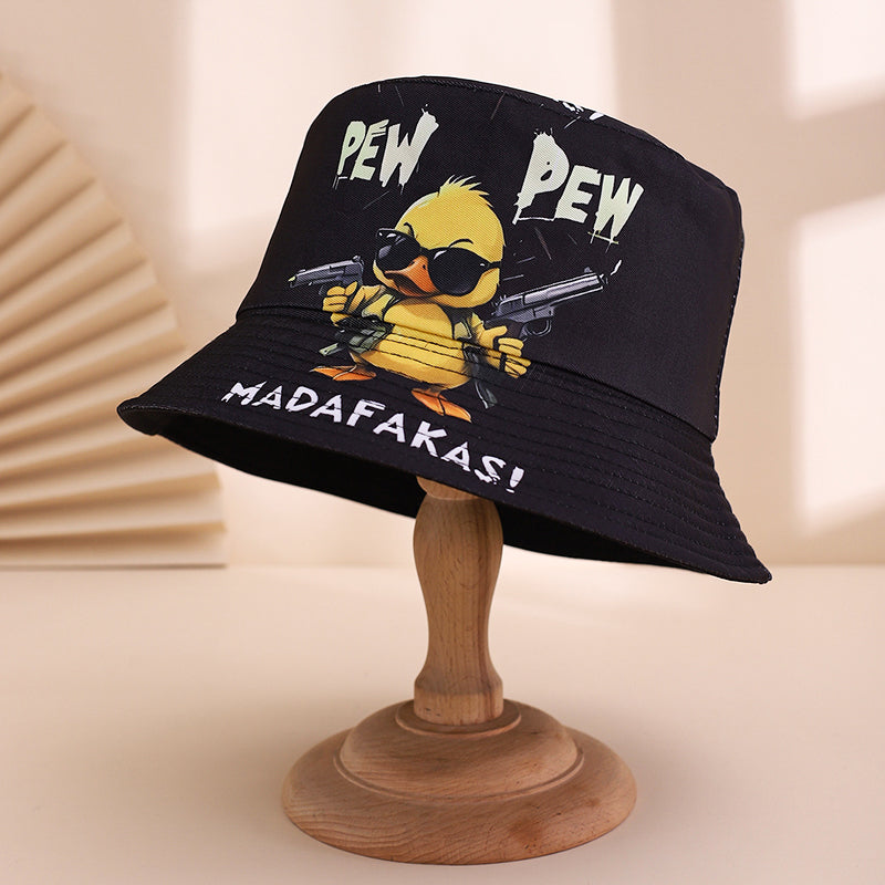 Men's And Women's Multi-purpose Printed Letter-shaped Yellow Duck Style Casual Fisherman Hat With Dual Sides, Suitable For Beer Festival Parties And Gatherings.