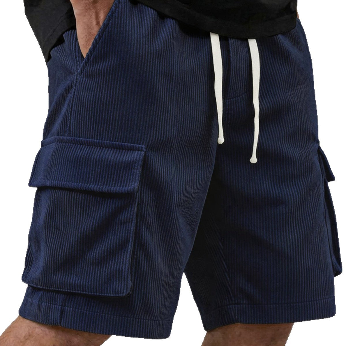 Corduroy Utility Shorts With An Elastic Waist And Drawstring
