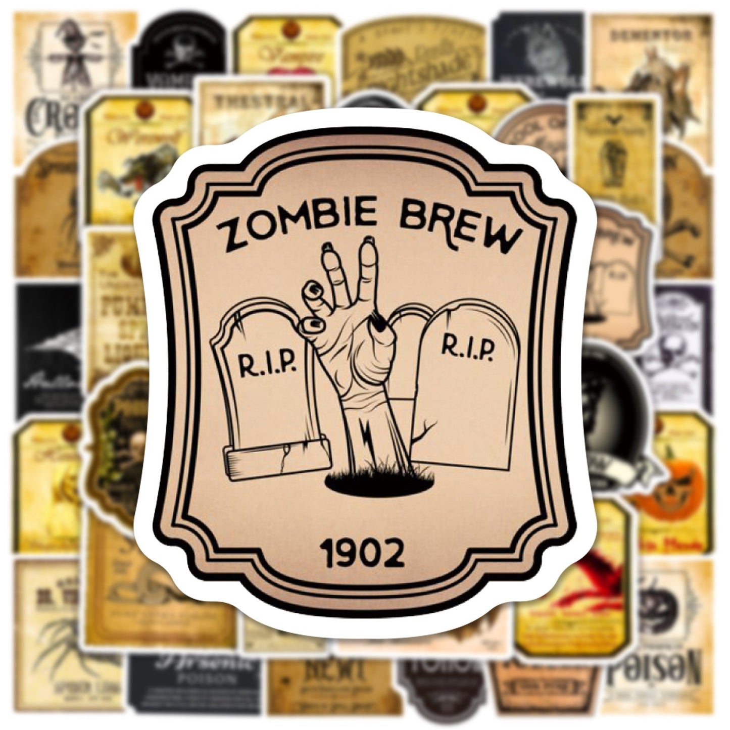 50 Vintage Halloween Bottles With Graffiti Stickers