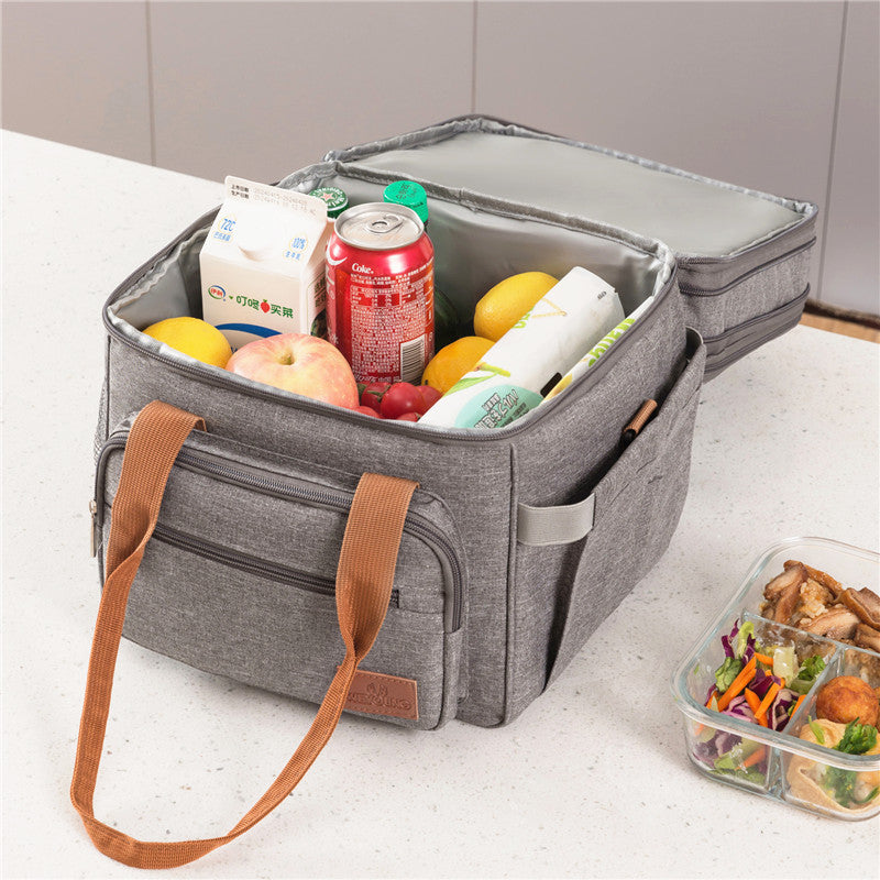 Double-layer High-capacity Lunch Bag With Thermal Insulation For Picnics