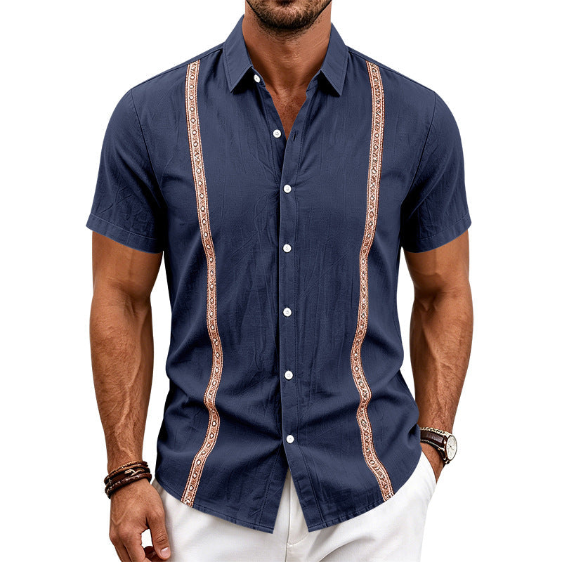 Mens Casual Linen Short-sleeve Shirt
