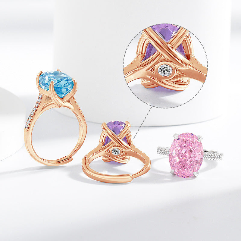 Female Versatile Casual Papalacha High Carbon Diamond Ice Flower Ring
