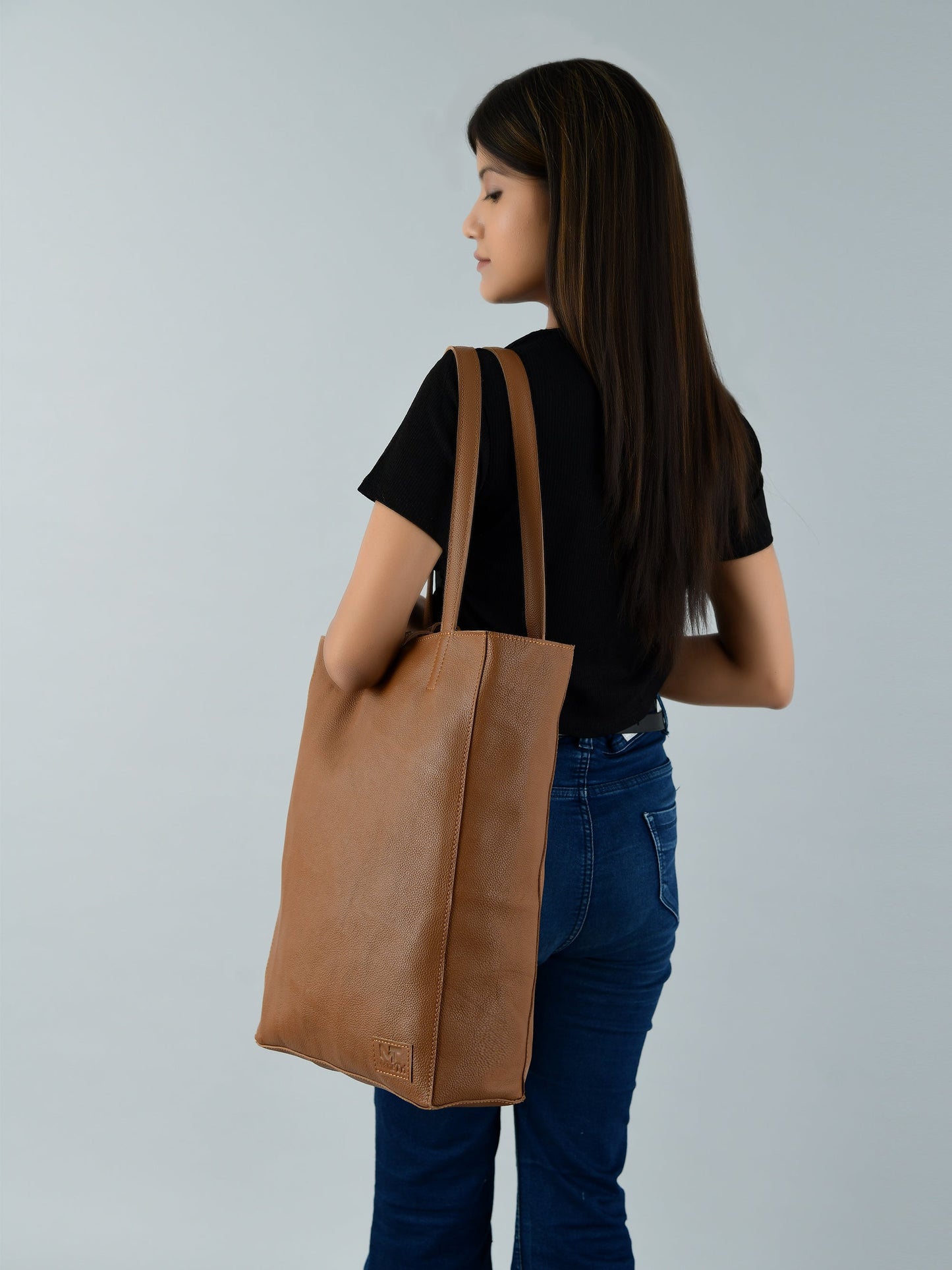 Sac cabas en cuir Café Chic pour femmes