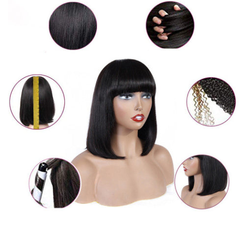 Human Hair Bob Wig Headgear Woven Top Heart Is Natural And Realistic