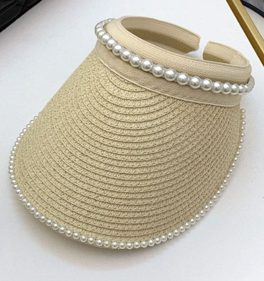 Pearl hollow top hat-rice white-M size-1 piece