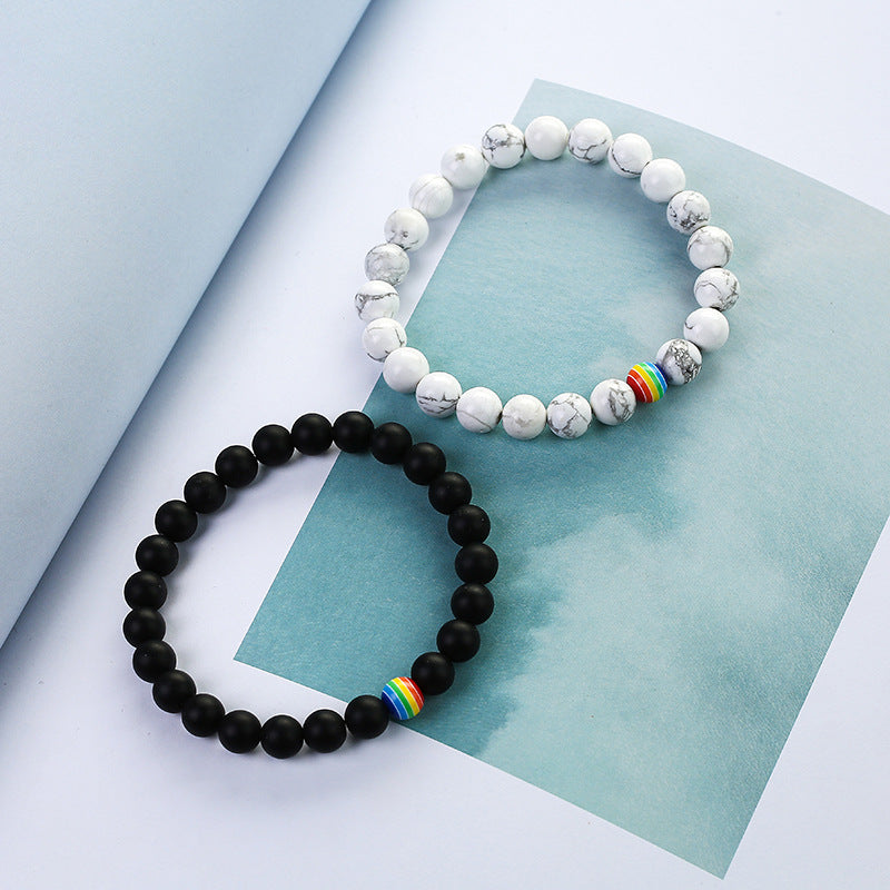 2Pcs/set White Black Couple Magnetic Bracelets Natural Stone Matching Bracelet Magnetic Beaded Bracelets Set Attraction Friendship Relationship Wish Bracelet Gift For Women Men Him Her Best Friends