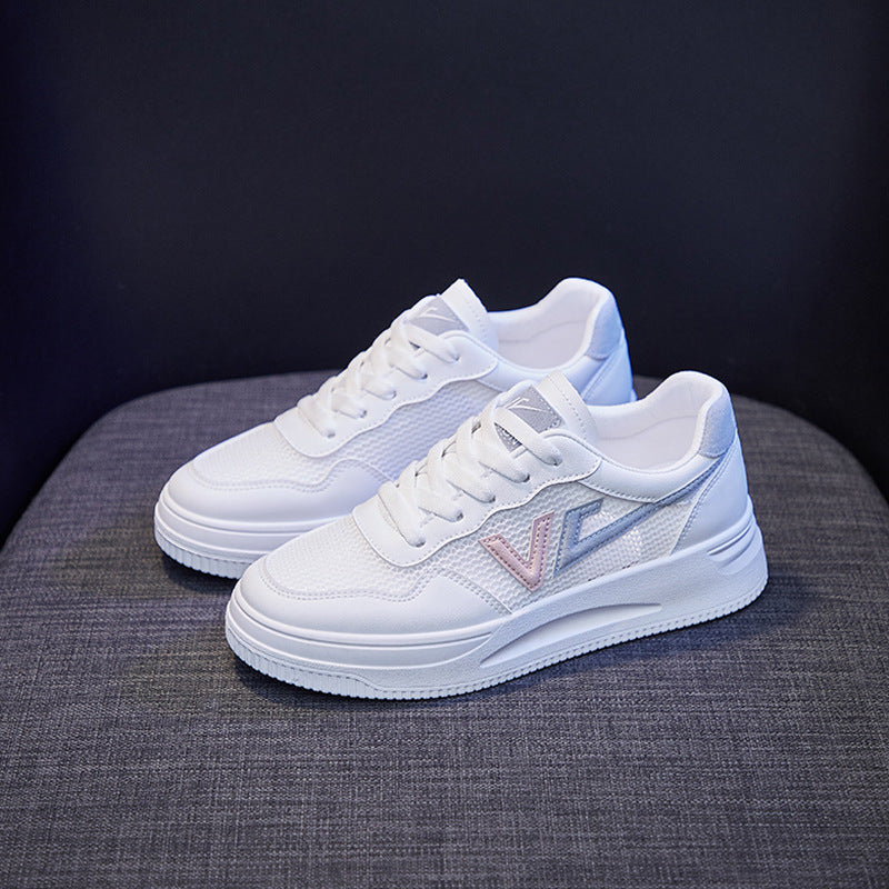 Spring Fashion Breathble Women Sneakers Leather Platform Shoes Women Lace Up Casual Shoes White Fashion Sneakers White PU Leather Platform Sneaker For Women Lace Up Walking Sneakers