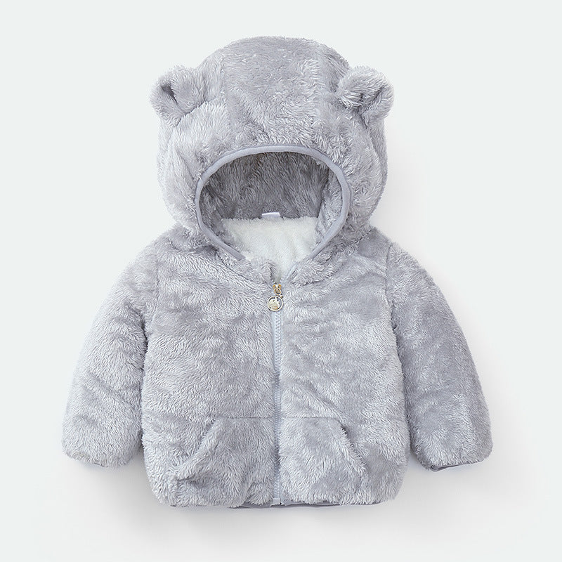 Modern Winter Fleece Children's Sweater Boys and Girls Hoodie Jacket Warm Baby Coat  With Bear Ears