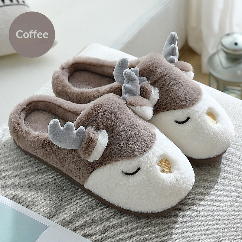 Women Winter Home Slippers Deer Elk Non-slip Soft Warm House Shoes Mens GIrs Indoor Bedroom Couples Floor Footwear Fuzzy House Slippers For Women Durable Furry Bedroom Slipper Lightweight And Non-Slip
