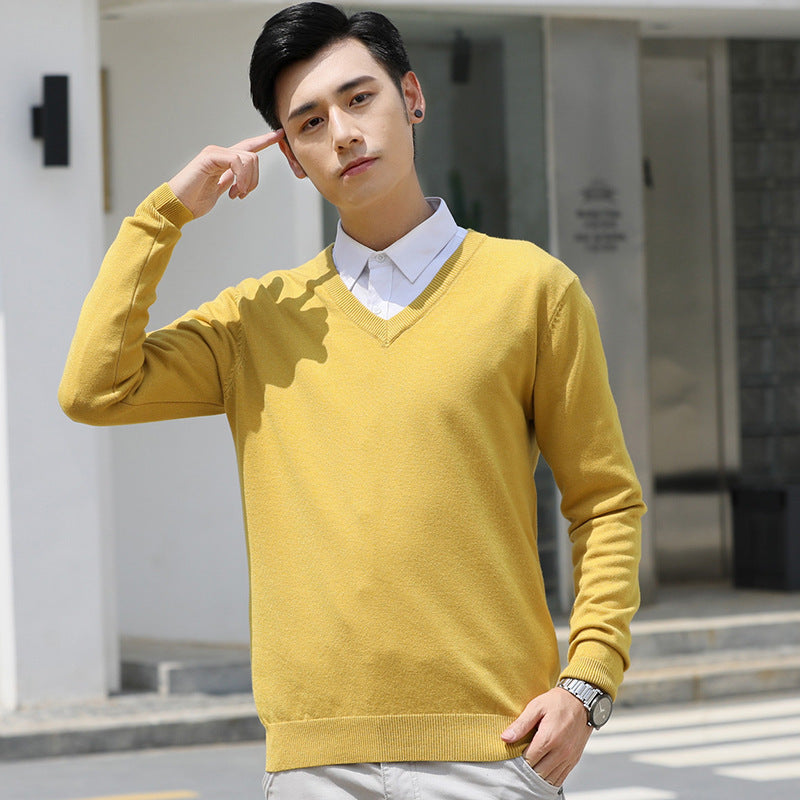 Mens Loose-Fit V-Neck Sweater Thick And Warm Knitted Top
